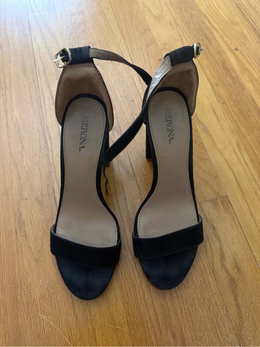 Merona Black Open-Toe Ankle-Strap Block Heels